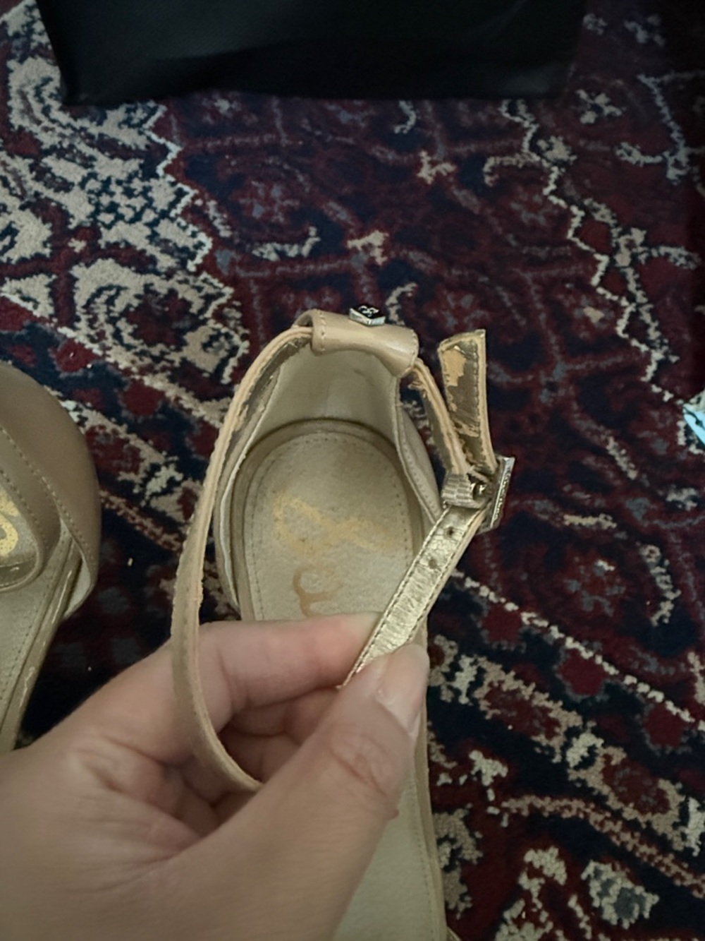 Sam Edelman Beige Tan Ankle-Strap Heeled Sandals size 7.5 Wide - Picture 4 of 6